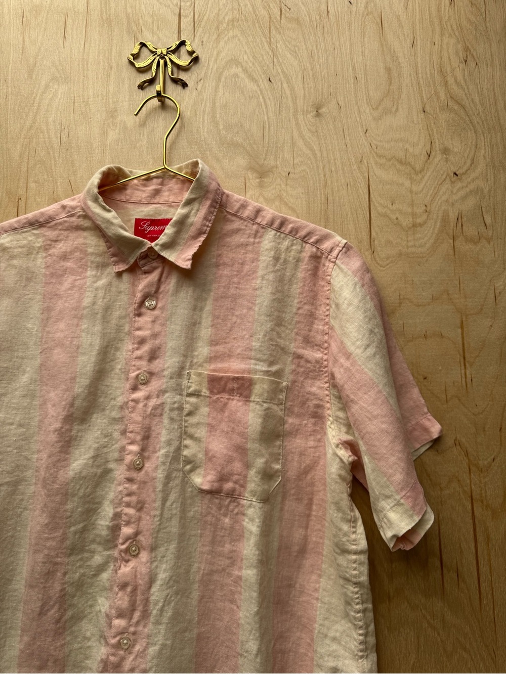 SUPREME Wide Stripe Shirt Pink M - Picture 6 of 9